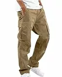 YAOHUOLE Herren Hose Lang Ranger Hose Herren Multitarn Cargohose Herren Leinen Hose Herren Khaki 2XL