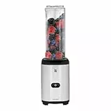 WMF Kult X Mix & Go Mini Smoothie Maker, Standmixer, Blender elektrisch, Shake Mixer 300 Watt Leistung, Tritan-Kunststoff Flasche 600ml, auslaufsicherer Schraubdeckel, rutschfeste Füße, Silber/Schwarz