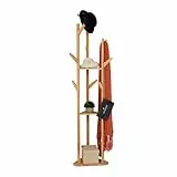 Relaxdays Garderobenständer dreieckig, mit 9 Haken, Bambus, 2 Ablagen, Standgarderobe, HBT: 168,5 x 47 x 47 cm, Natur