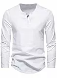 Meilicloth Langarmshirt Herren T Shirt Langarm V Ausschnitt Shirt Herren Oberteile Baumwolle Longsleeve Basic Sweatshirt Freizeit Pullover Soft Herbst Winter Mode A Weiß L