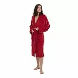 Lumaland Luxury Mikrofaser Bademantel mit Kapuze für Damen und Herren in verschiedenen Größen und Farben Rot L