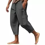 Retourenkauf Angebote Kurze Jogginghose Herren Cargo Hosen Männer Stretch Jeans Herren Einfarbig 7/8 Hosen Baumwoll Leinen Sommerhose Leicht Mittelalter Hose Leinenhose (Schwarz, 3XL)