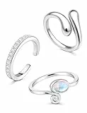 FANCH 3PCS Silber Zehenringe für Damen Hypoallergene Verstellbarer Band Tail Offene Minimalistische Träne Zirkon Mondstein Zehenringe Sommer Strand Fuß Schmuck Set Silber