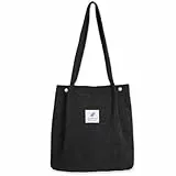 Bikasun Cord Umhängetasche Damen, Groß Schultertasche Cord Tasche Lässige Tote Bag Handtasche, Strandtasche Shopper Einkaufstasche, Stofftasche für Alltag, Büro, Schulausflug, Schwarz