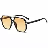 LOJUDI Retro Sonnenbrille Damen Herren 70er Jahre Vintage Eckig Pilotenbrille Groß Gläser Brille für UV400 Schutz-Schwarz/Orange Gelb Gläser