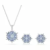 Swarovski Magic Set, Blaues und Rhodiniertes Set aus Halskette und Ohrringen mit Schneeflocken-Motiv aus Strahlendem Zirkonia, Länge Kette: 38-43 cm, Größe Ohrringe: 1 x 1 cm