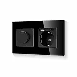 LIAONFOY Drehdimmer Drehschalter mit 20W Wandsteckdose USB C Kombination Dimmer Schalter mit Steckdose Kindersicherung Schwarz 2Fach 110-220V 157mm (Neutrale erforderlich)