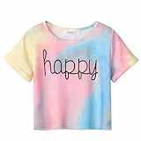 Arshiner T-Shirt Mädchen Kurz Batik Kinder Sommer Oberteile Tie-dye Rundhals Kurzarm Shirt Sport Casual Tshirts für Mädchen 11-12 Jahre