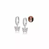 RoseJeopal Ohrringe Creolen Silber 925 Hängend für Mädchen Damen, Silber Huggie Ohrringe mit Zirkonia, Hypoallergene Schlafen Ohrringe Geschenk für Kinder (Schmetterling)
