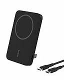 Belkin BoostCharge Pro Kabellose Powerbank 5000mAh mit Qi2, MagSafe-Kompatibles Tragbares Ladegerät mit Integriertem Ständer, für iPhone 17, iPhone Air, iPhone 16, 15, 14, Pixelsnap usw. – Schwarz