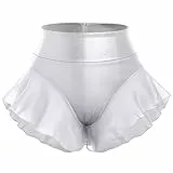 Damen Metallisch Hotpants Glänzende Mini Short Frauen Sexy Glitter Rüschen Rock mit hoher Taille Kurze Hose Wetlook für Tanz Sport Disco Kostüm Fasching Karneval Festival Rave Outfit Silber M