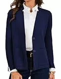 GRACE KARIN Cardigan Damen Lang V-Ausschnitt mit Knöpfen Strickjacke Damen Business Formelle Blazer Jacke mit Tasche Marineblau M