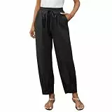 KOG Leinenhose Damen Hosen Sommer Sommerhosen Baumwolle Leinen Cargohosen Casual Teenager Mädchen Jogginghose Vintage Wanderhosen Relaxhose Haremshose Lang Cargo Hosen Schwarz XXL