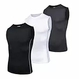 AMZSPORT Herren Kompressions-Tanktop Ärmellos Funktionsshirts Baselayer Unterhemd Schwarz Weiß Grau(3er Pack) L