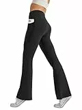 Glacspyg Damen Hose mit Taschen Yogahose Freizeit Jogginghose High Waist Sporthose Elastische Weite Bootcut Jazzpants Schwarz L