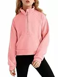Mädchen Pullover Halber Reißverschluss Kurzer Sweatshirts für Mädchen Stand Kragen Langärmelig Fleece Kapuzenjacke mit Taschen Daumenloch 7-14Jahre
