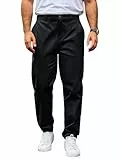 Runcati Herren Chino Hose Regular Fit Stretch Freizeithose Einfarbig Baumwolle Stoffhose Lang Leicht Business Arbeitshose mit Elastische Taille Schwarz M
