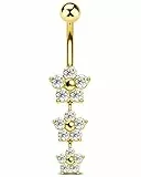 OUFER 14G Bauchnabelpiercing Blume Gold Piercing Bauchnabel 316l Chirurgenstahl Nabelpiercing Schmuck Bauchnabelring Klar CZ Bananabells Body Schmuck für Frauen 10mm