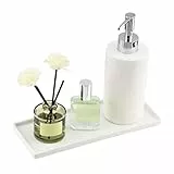 YoHyien Keramik Badezimmer Tablett, Deko Tablett Weiß, Badezimmertablett Länglich, Ablageschale Bad, Schmuckablage für Schminktisch, Bathroom Tray für Seifenspender, Kerzen, Kosmetik, Waschbecken (L)