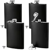 Lawei 4er Pack Flachmann mit 4 Trichter Taschenflasche Edelstahl Schnapsflasche Trinkflasche Auslaufsicher Geschenkidee - 240 ml, Schwarz