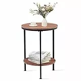 GOLDFAN Beistelltisch Rund Klein Couchtisch Matt Wohnzimmertisch Holz Sofatisch Kaffeetisch Telefontisch Braun 40x40x60cm