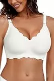 HORISUN BHS für Damen ohne Bügel, V-Ausschnitt, gewellte, bügellose Bralettes mit weicher Stütze, bequemer, Nahtloser T-Shirt-BH (Weiß XL)