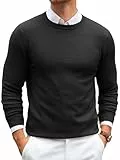 Runcati Herren Pullover Langarm Rundhals Strickpullover Feinstrick Regular Fit Sweater Leichte Einfarbig Basic Männer Pulli Shirt Schwarz XL