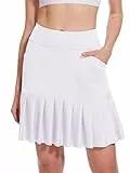 M MOTEEPI Tennisrock Damen Hosenrock Skirts Skort 19' Knielang Ruffle Saum Rock mit Hose Drunter Rock Damen Fahrradrock Golfrock Hohe Taille mit 3 Taschen Weiß XL
