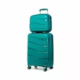 KONO Gepäckset 2-teilig Handgepäck Koffer Trolley 55cm + Kosmetikkoffer aus Polypropylen Hartschale, Koffer mit 4 Rollen und TSA Schloss (Grün)