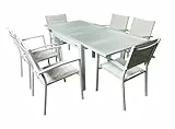 Mommahome® Set mit ausziehbarem Tisch und 6 Stühlen, Gartenmöbel-Set für den Außenbereich, 7-teilig, Aluminiumgestell, Tisch und Stühle für Terrasse, wasserdicht, wetterfest (weiß)