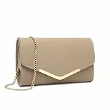 Miss Lulu Damen Umschlag Clutch Elegant Abendtasche Brauttasche Umschlag Clutch Tasche Handtasche mit Kette für Hochzeit Party Prom Khaki
