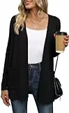 Yommay Strickjacke für Damen Elegante locker lässig leichtes Frauen Herbst Langarm Pullover mit Taschen,Schwarz,L