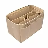 Handtaschen Organizer,Filz Taschenorganizer mit Entnehmbare Fächer,Handtaschenordner Organizer Tasche mit Reißverschluss,Bag in Bag Handtaschenordner Beige,Taschenorganizer Shopper mit Schlüsselkette