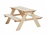 Happy People Kinder Holz - Sitzgarnitur - Picknicktisch - Gartentisch - 2 Bänke mit 1 Tisch - Natur