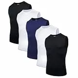 AMZSPORT 5er Pack Herren Tank Top Atmungsaktiv Kompressionsshirt Funktionsshirt Laufshirt Ärmelloses Unterhemd für Sport, Gym, Fitness und Running Schwarz Weiß Marine Blau XXL