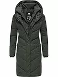 Ragwear Damen Wintermantel warmer Steppmantel lang wasserdicht mit Kapuze Natalka Intl Dark Olive22 Gr. M