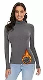 SIMIYA Basic Damen Thermo Rollkragenshirt Rollkragenpullover Slim Fit Thermounterwäsche Oberteil mit Plüschfutter Kuscheliger Langarmshirt Top Mock-Ausschnitt(Grau,M)