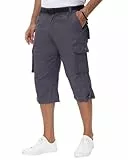 NANAMEEI Herren 3/4 Hose Baumwolle Cargohose Casual Kurz Sommerhose Outdoor Freizeit,Dunkelgrau,2XL