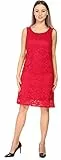 Bellivalini Damen Kleid Knielang Spitzenkleid festlich Sommerkleid ohne Ärmel Rose Muster Rundhals BLV50-260 (Himbeere, XL)