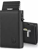 TENBST Geldbörse Herren, Slim Wallet Geldbeutel mit Münzfach & RFID Schutz, Leder Portmonee, 8 Fächer für Kreditkarten, Kartenetui Herren - Schwarz
