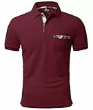 geeksport Poloshirt Herren Kurzarm Golf Polo mit Tasche Kontrastfarbe Sommer Atmungsaktive T-Shirt Business Elegant Polohemd für Männer(Weinrot XL)
