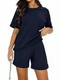 Totatuit Trainingsanzug Damen Fashion Zweiteiler Elegant Sommer Hausanzug Kurzarm T-Shirt + Komfort Shorts