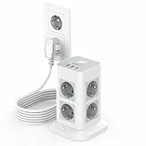 TESSAN 8 Fach Mehrfachsteckdose mit USB C, 5M Verlängerungskabel, Steckdosenleiste Überspannungsschutz, 3 USB Mehrfachstecker, Verteilersteckdose mit Schalter, 3600W Steckdosenturm