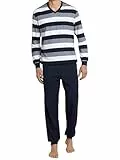 Schiesser Herren Lang Mit Bündchen - Nightwear Set Zweiteiliger Schlafanzug, Dunkelblau, 54 EU