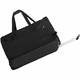 Uhlsport ESSENTIAL 90 Liter TRAVEL TROLLEY Sporttasche mit Rollen Trolley mit Griff Fußball Handball Fitness Sport - mit Bodenfach - Schwarz