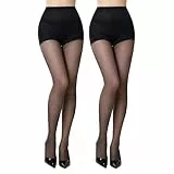 MANZI Feinstrumpfhose Damen 15 DEN Transparente Strumpfhosen Matte Optik Reißfest Hohe Taille Schwarz 2 Paar L