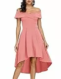 JASAMBAC schulterfreies High-/Low Damenkleid, A-Linie, Kleid für Hochzeit, Party, Cocktailkleid, hellrosa Farbe, Groß