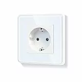 LIAONFOY Runde Schuko Einzelsteckdose mit Kindersicherung Glasrahmen Unterputz Steckdose mit Kindersicherung Weiße Wandsteckdose 110-250V 86mm