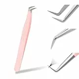 Einteilige Pinzette für Wimpernverlängerung, Rosa Edelstahl Gebogene Spitze Professionelle Wimpern Pinzette Gestreift FADVAN(Olecranon-Clip)