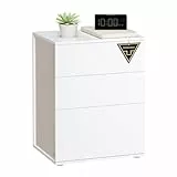 VASAGLE Nachttisch, superschnelle werkzeuglose Montage, Toolless-Technologie, Beistelltisch 3 Schubladen, Nachtschrank, Schlafzimmer, Wohnzimmer, mattweiß-cappuccinobeige LET778W01